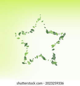 Green Foliage Falling Vector Green Background Brochure. Tea Greenery Plant. Swamp Leaves Spring Wallpaper. Leaf Fly Illustration.