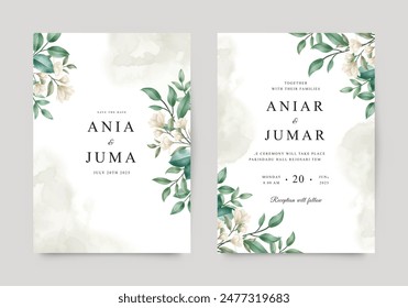 Green foliage and flowers arranged for an elegant wedding invitation