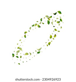 Green Foliage Fly White Vector Background Template. Organic Leaves Plant. Swamp Greens Nature Pattern. Leaf Falling Poster.