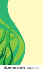 Green foliage layout with swirls and copyspace.