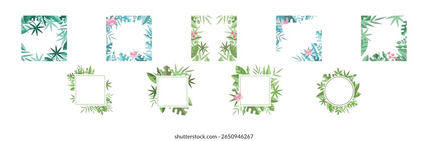 Follaje verde y marco de la hoja y Vector decorativo de la frontera