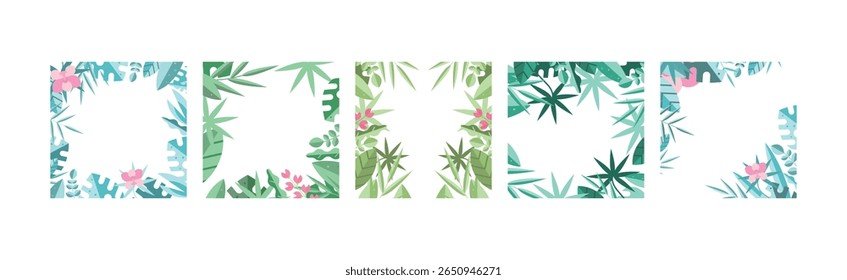 Green Foliage and Leaf Frame and Decorative Border Vector Set