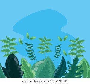 green foliage plant nature decoration tropical leaves vector illustration