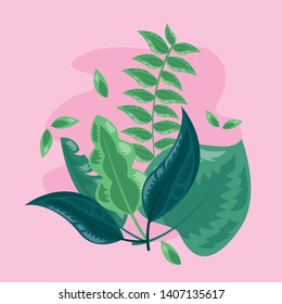 green foliage plant nature decoration tropical leaves vector illustration