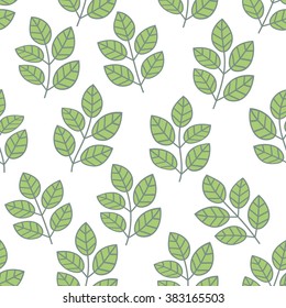 Green foliage seamless pattern. Floral background with branches and leaves. Vector illustration. 