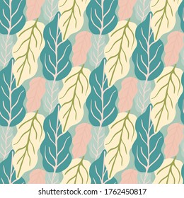 Patrón verde sin soldadura sobre fondo rosado. Papel tapiz de hojas planas botánicas. Fondo decorativo para el diseño de tejidos, impresión textil, envoltura. Ilustración del vector