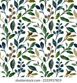 Green foliage seamless pattern with watercolor for background, fabric, textile, fashion, wallpaper, wedding, banner, sticker, decoration etc.