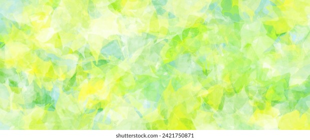 Green foliage vector watercolor summer background with maple leaves. Hand drawn spring wallpaper design for cards, flyer, poster, cover, invitation cards, prints. Blue sky. Green abstract illustration