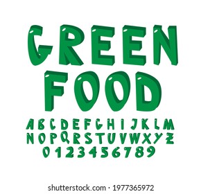 Green font in eco style creative vector font 3d.