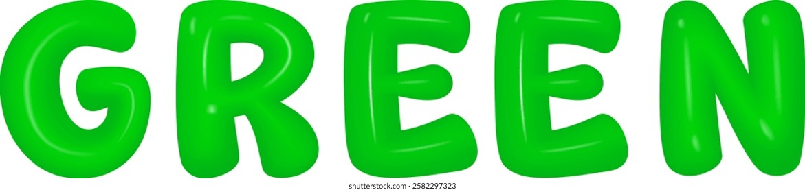 Green font  glossy letters in cartoon style. Fonts voluminous inflated from balloon