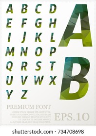 Green font Low poly on concept vector from A to Z with numbers and punctuation