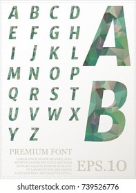 Green font Low poly on concept vector from A to Z with numbers and punctuation