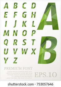 Green font Low poly on concept vector from A to Z with numbers and punctuation