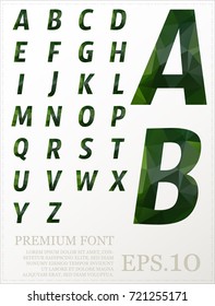 Green font Low poly from A to Z with numbers and punctuation
