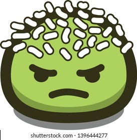 Green food dumpling character with coconut sprinkles feeling mad