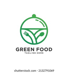 green food with fork and spoon logo design