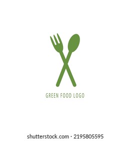Green food logo concept. Fork and spoon.