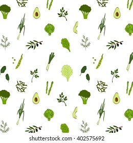 Green food pattern. Raw products.