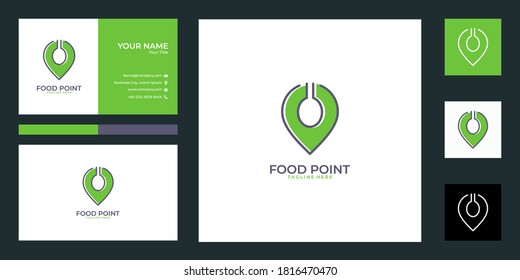 green food point logo design and business card. good use for restaurant logo