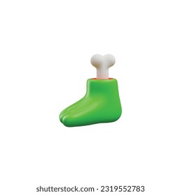 Pie verde con estilo 3D óseo, ilustración vectorial aislada sobre fondo blanco. Diseño decorativo brillante de Halloween, celebración de fiestas, tradición y cultura