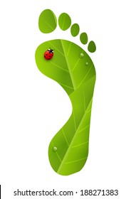 Green foot print with ladybug
