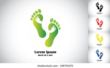 green foot steps leading environmentally friendly path to baby. father or mother footsteps guiding the kid or baby towards a greener future concept illustration art collection set