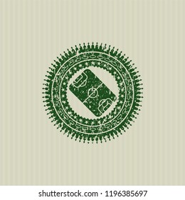 Green football field icon inside distress rubber texture