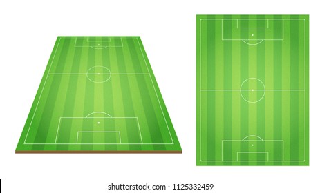 Green football field set, Perspective view and top view, vector illustration