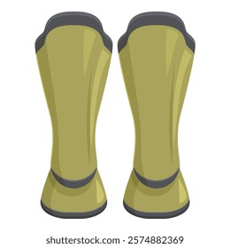 Green football shin guards protecting soccer player legs during match