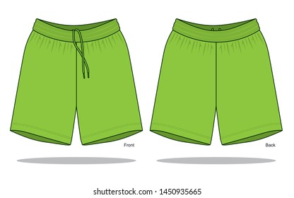 Green Football Short Pants Template on White Background. Front and Back Views, Vector File.