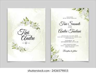 Green Foral Pattern Invitation Card. Illustrator and designer. Wedding Invites, save the date, Birthday Invites, Video Invites, E-Cards.