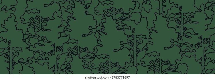 Green forest background pattern. Tree texture with woodland nature. Vector illustration for landscape, environment and natural design concepts.