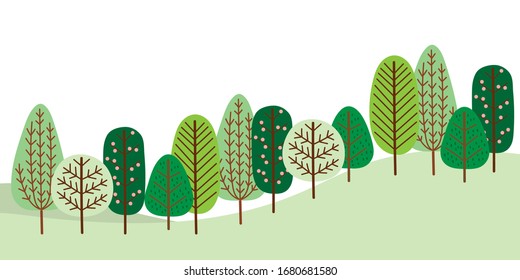 Green forest banner. Tree in spring season background.