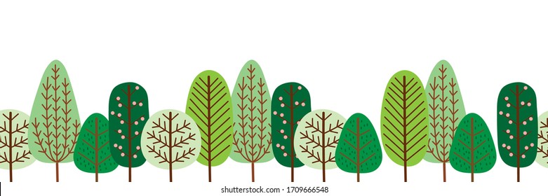 Green forest banner. Tree in spring season background. Earth day vector.