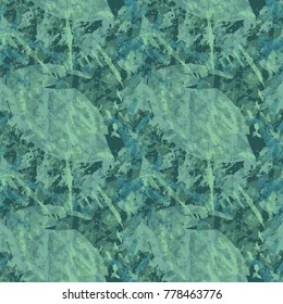 Green forest camouflage with imitation of the leaves is a colorful seamless abstract pattern that can be used as a camo print for clothing and background and backdrop or computer wallpaper