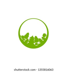 Green forest  in circle isolated on white. organic symbol. wood and trees logo. Natural, fresh, eco logo. Wild nature.  environment day logo. Earth day or Arbor day icon. Vector illustration. 