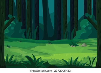 Green forest full of trees, landscape, vector