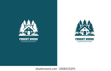 Green Forest House Logo Ilustración vectorial EPS10 archivo editable.