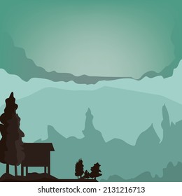 green forest illustration. landscape vector.