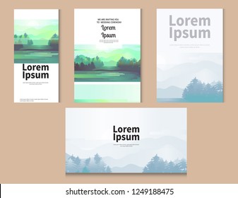 Green forest landscape vector illustration. Fir trees, mountains and lake. Pine and spruce. Forest silhouette. Forest pattern. vector illustration.