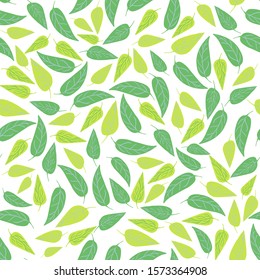 Green forest leaves seamless pattern. Botanical design for fabric, textile print, wrapping paper, textile, restaurant menu. Vector illustration