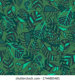 green forest leaves vector seamless texture