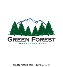 Green Forest logo. Pine and mountain vector illustration