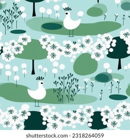 Green Forest Mint Black and White Abstract Scandinavian Design Seamless Pattern For Wallpaper Background
