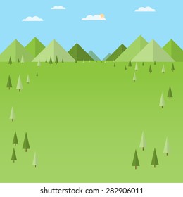 Green forest and Mountain landscape, vector illustration