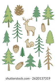 Green Forest Nature, Forest Tree Set