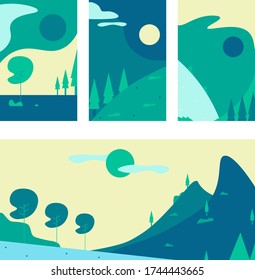 green forest night day simple flat background poster wallpaper and decorative shape