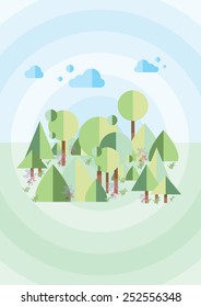 green forest on a blue background