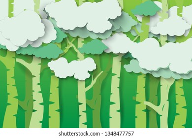 green forest in paper art style