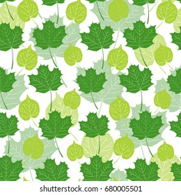 Green forest pattern vector seamless. Maple tree leaves background. Nature print for autumn seasonal banner, kids wallpaper, eco natural package, wrapping paper or thanksgiving card template.